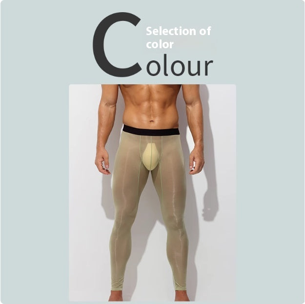 Les hommes ultra-mince soie de glace Skinny taille basse Nude de chair Reflective Slim Leggings