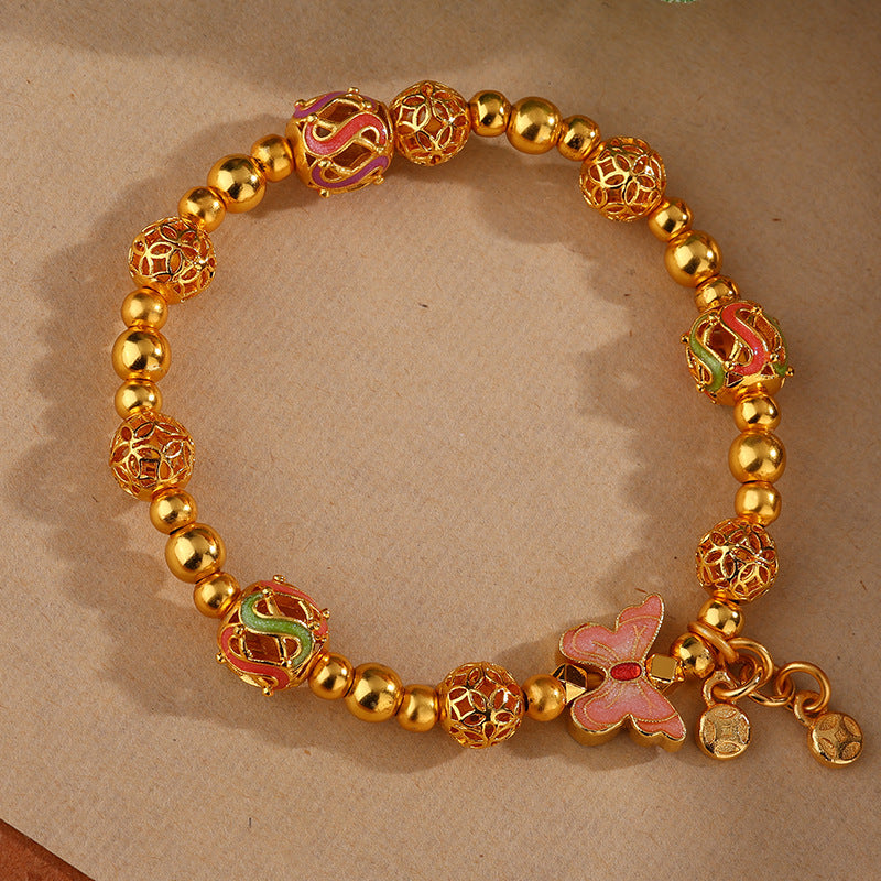 European And American Retro Electroplated 18K Or Transfert Perle Bracelet Papillon Femmes'