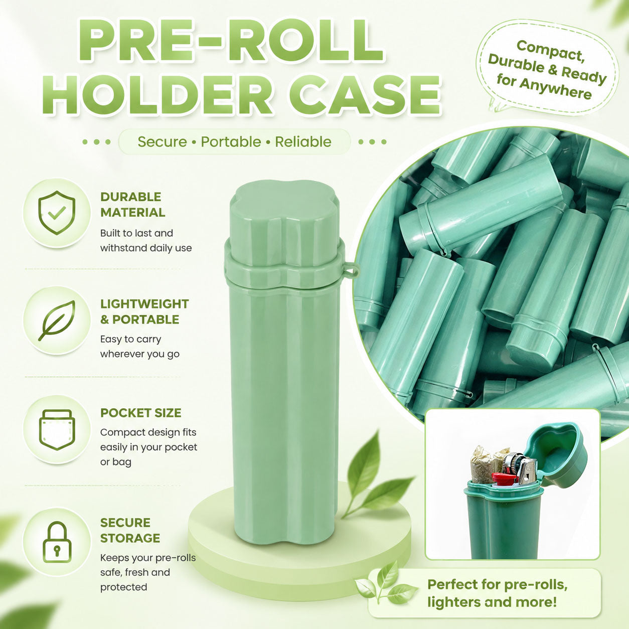 Un-pièce Flip-top Cigarette kit avec deux trous incluant l'éclairage pour un rangement facile