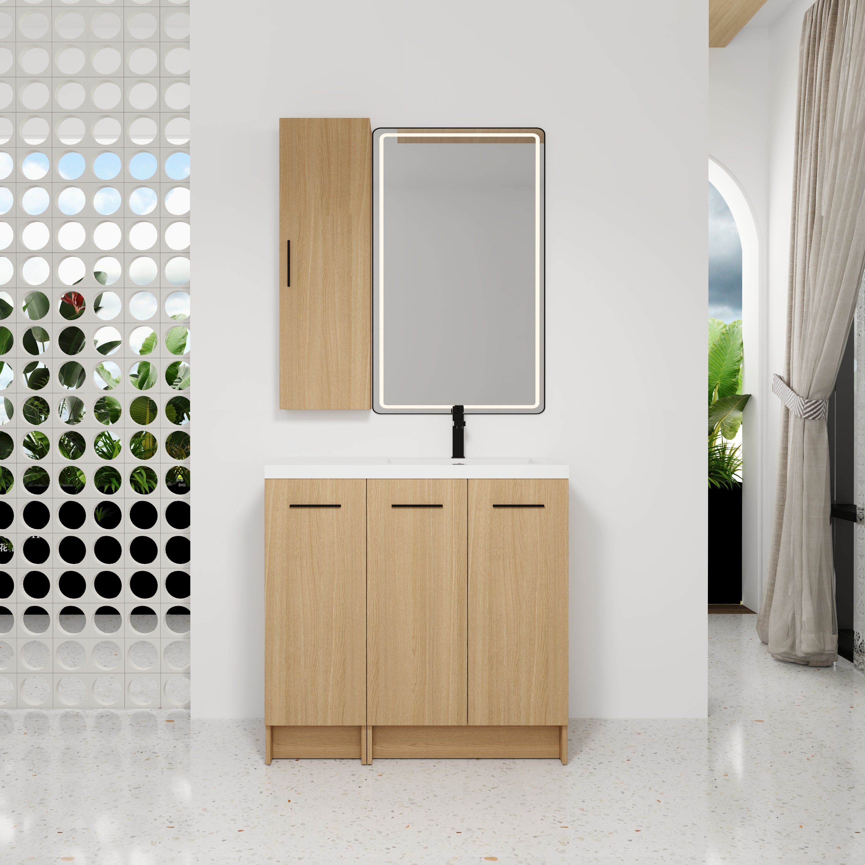 36" Vanité de salle de bain autonome avec armoire en tissu
