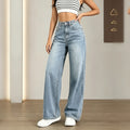Laver la lumière des femmes Jeans haut de taille large jambe