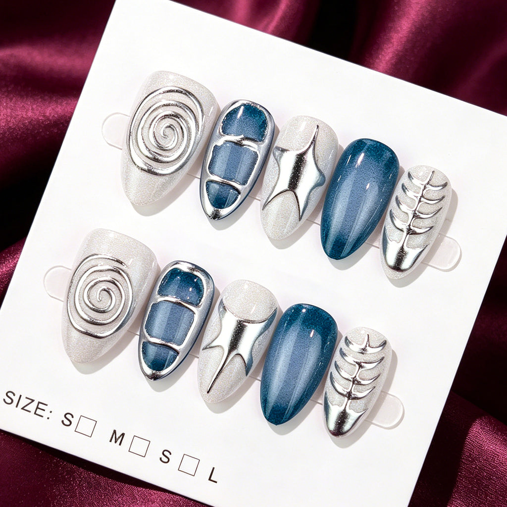 De style millénaire Amande courte tridimensionnelle faux ongles