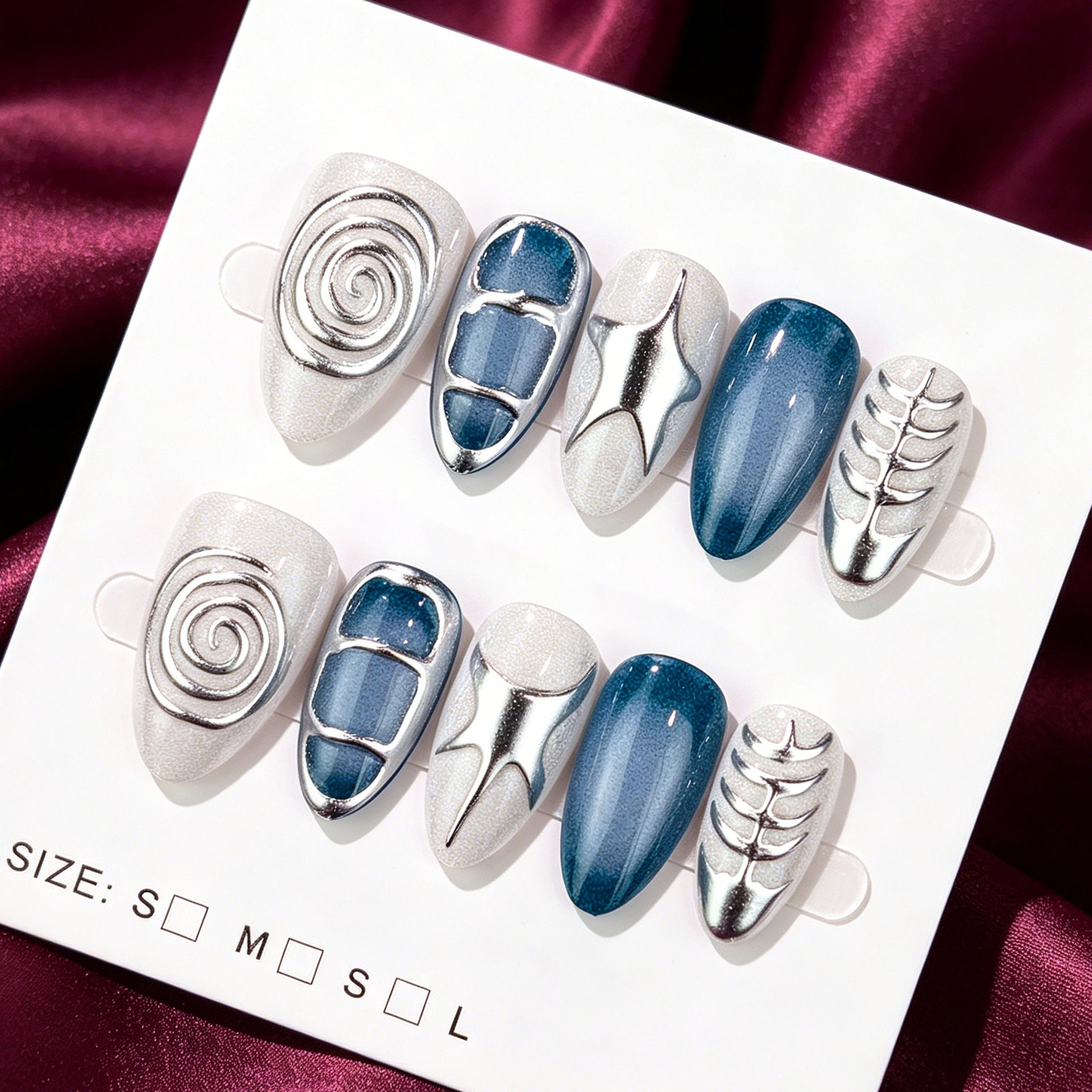 De style millénaire Amande courte tridimensionnelle faux ongles