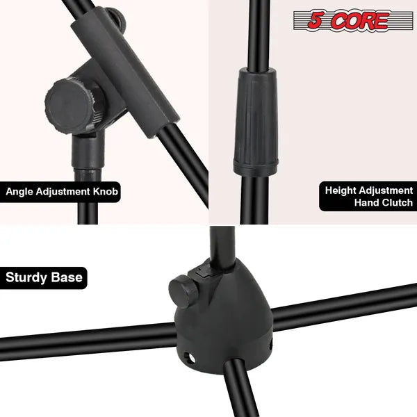 5 Core Tripod Mic Stand Plancher réglable 18 à 72 pouces Support de bras robuste Microphone