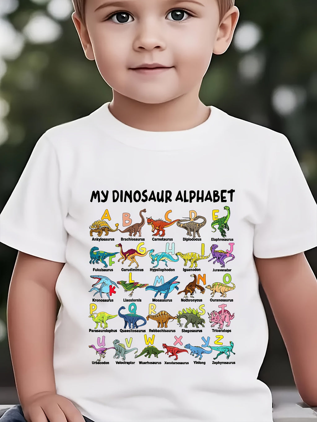 Garçons Fashionable à manches courtes Casual Top avec une impression à thème dinosaure de 26 lettres