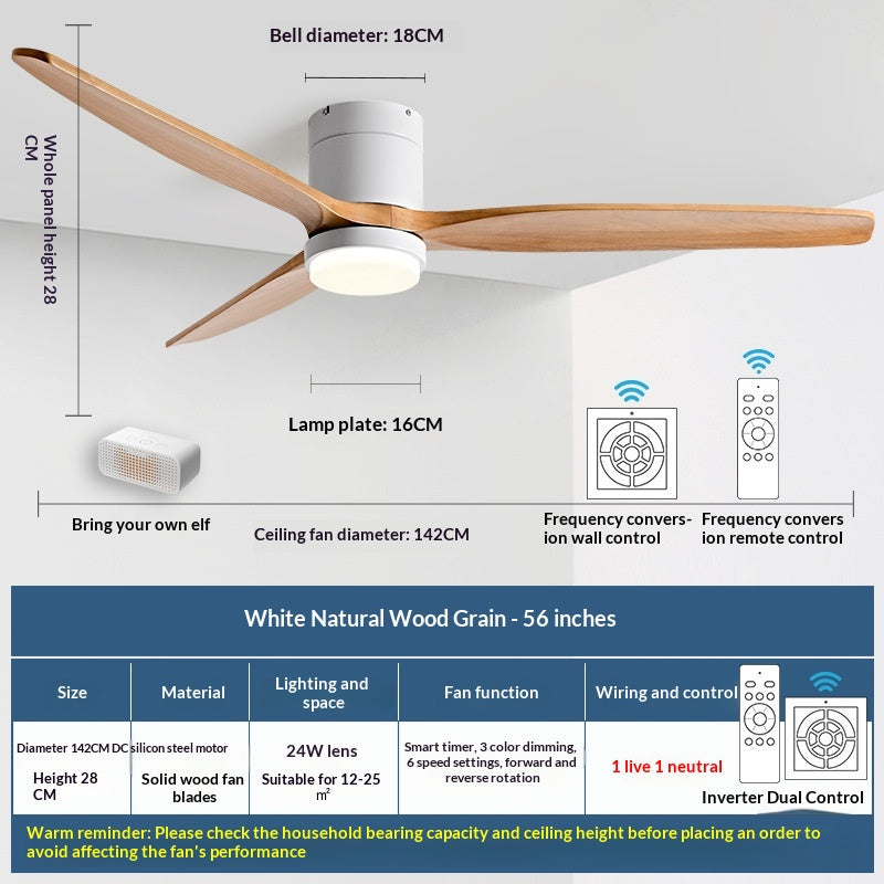 Ventilateur de plafond en bois massif nordique