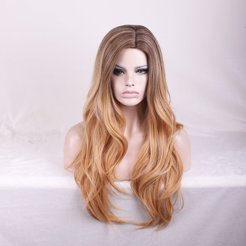 Les cheveux longs bouclés des femmes avec des franges moyennement séparées et Ombre Gradient Headgear