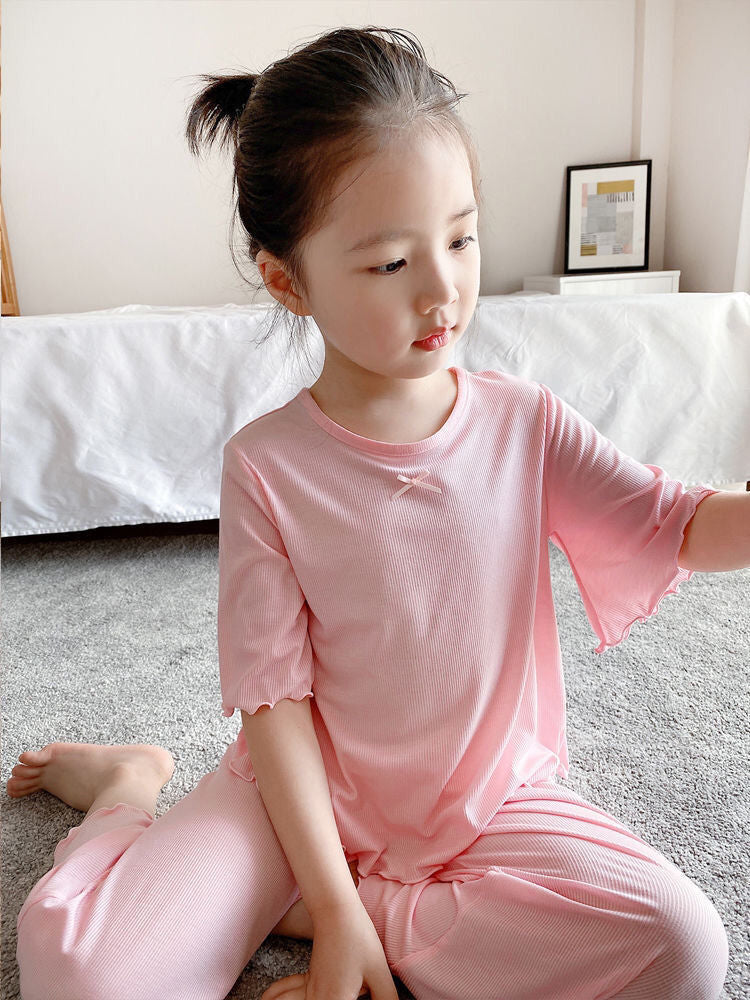 Top et pantalons de pajama en soie glacée pour filles