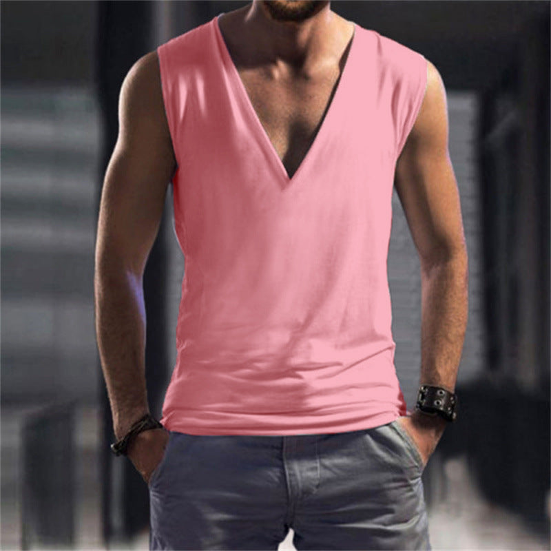 Hommes Solid-Color V-Neck Vest Casual Et sans manches respirantes