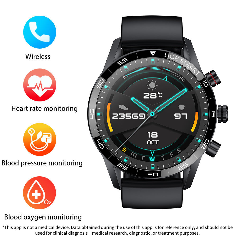 Smartwatch Bluetooth multifonctions pour les hommes avec pression artérielle et surveillance de la fréquence cardiaque