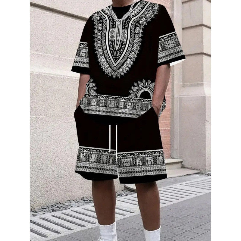 Gradient Lettre 3D numérique impression T-shirt et shorts ensemble hommes tendance motif deux pièces Outf