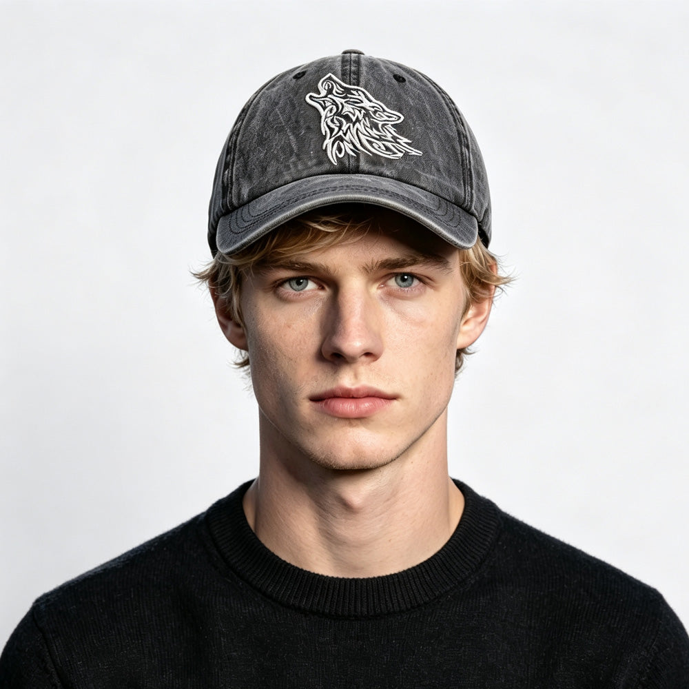 2pcs Tribal hurling Wolf Brodé Vintage lavé Casquette de baseball