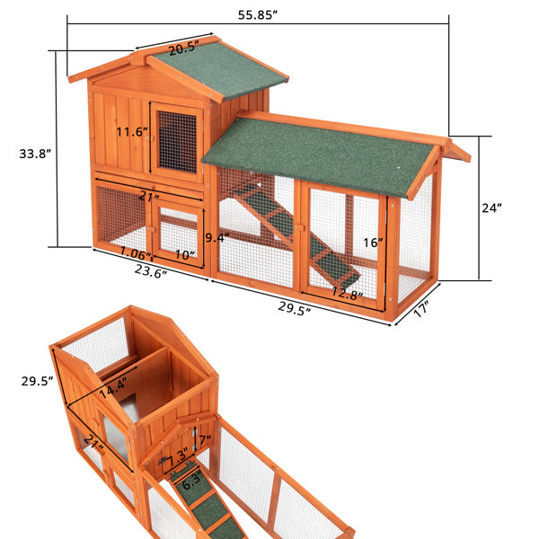 61pouces de poulet en bois Hen House Rabbit Wood Hutch Volaille Cage Habitat