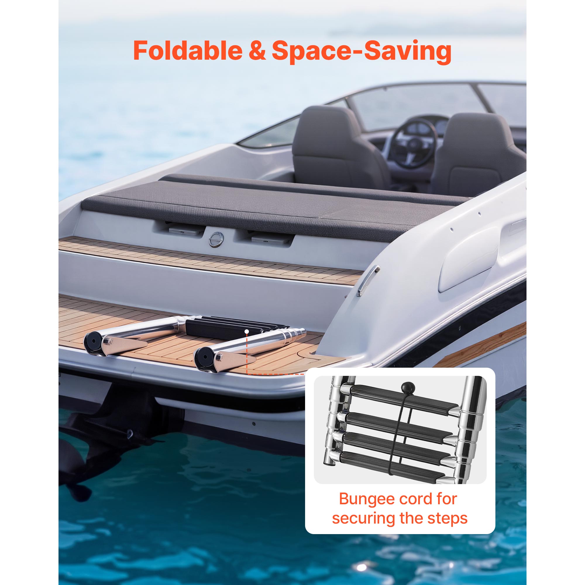Échelle de bateau, 4 étapes, pliage télescopique en acier inoxydable Échelle de pont pour entrée arrière