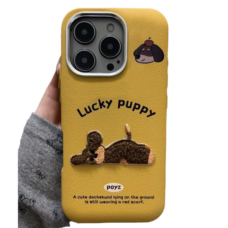 Puppy en métal boîtier de téléphone en cuir Soft Shell