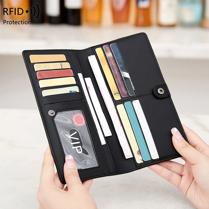 RFID Portefeuille antivol PU simple portable avec fermeture éclair et plusieurs fentes de cartes