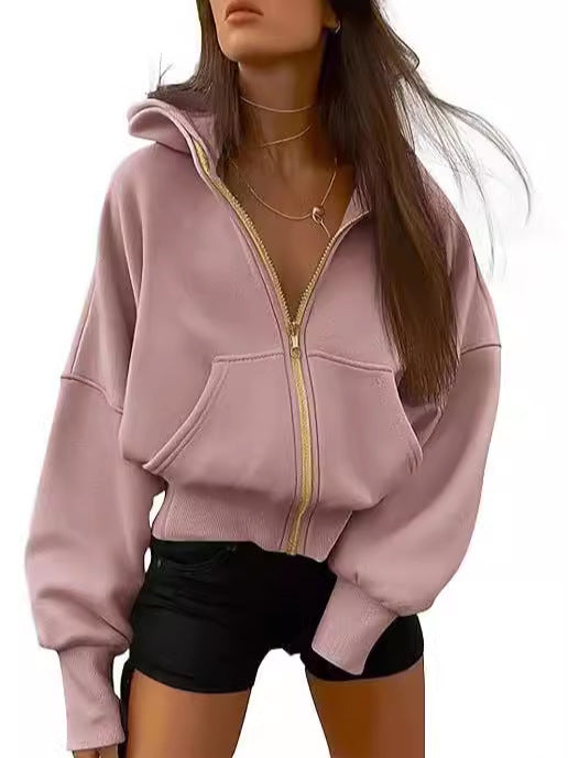 Automne Hiver Femme Mode Zipper à capuche manches longues Short Sportswear Casual Hood