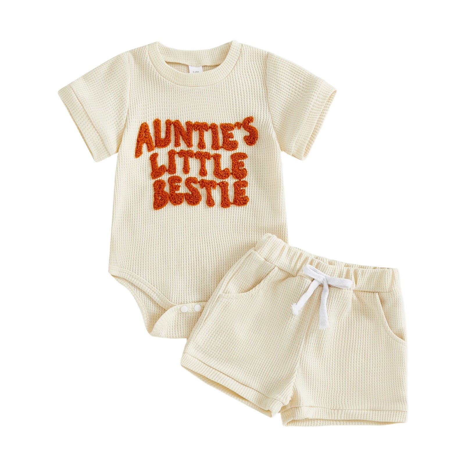 Baby Boy Romper Serviette de waffle-weave Brodé Lettre Top et Shorts