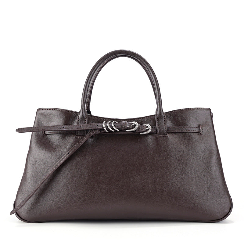 Sac en cuir tanné végétal de première couche de style coréen Minimalist Commuter Sac à main