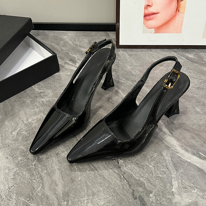 Femmes Une sangle Ouvrir le dos Patent Talons en cuir