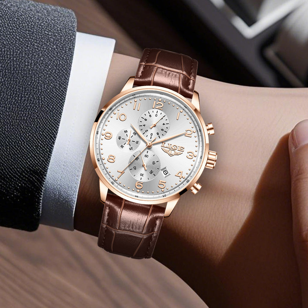 Calendrier multifonctionnel Ceinture en cuir imperméable Hommes Business Montre mécanique