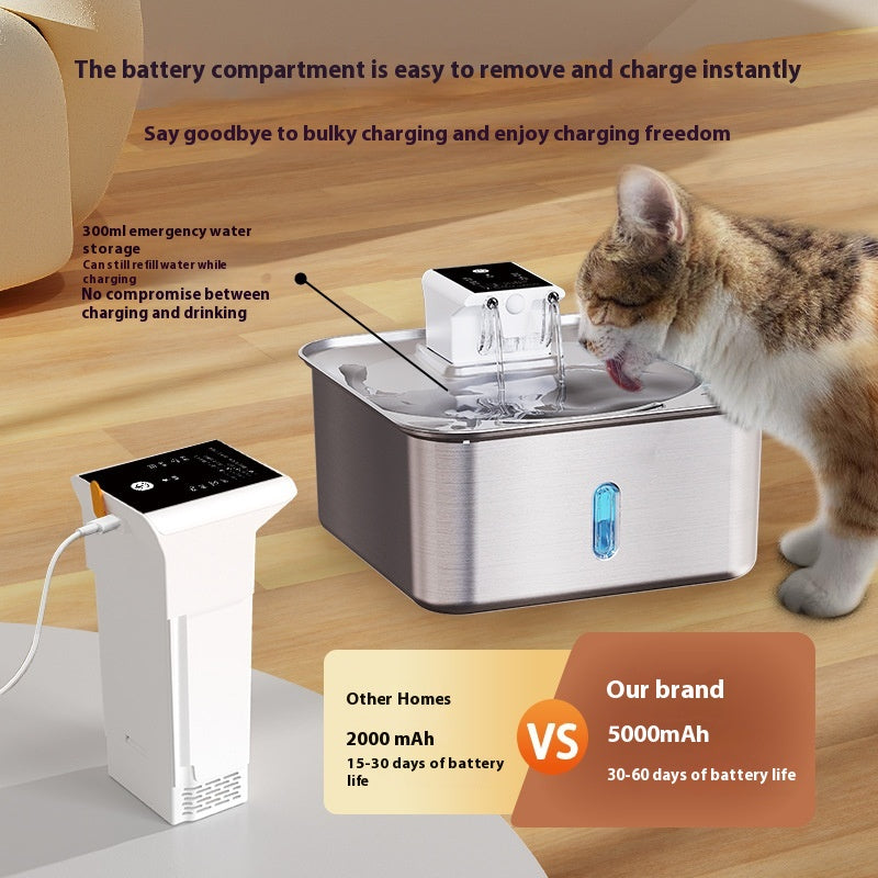 Fontaine d'eau de chat sans fil en acier inoxydable rechargeable