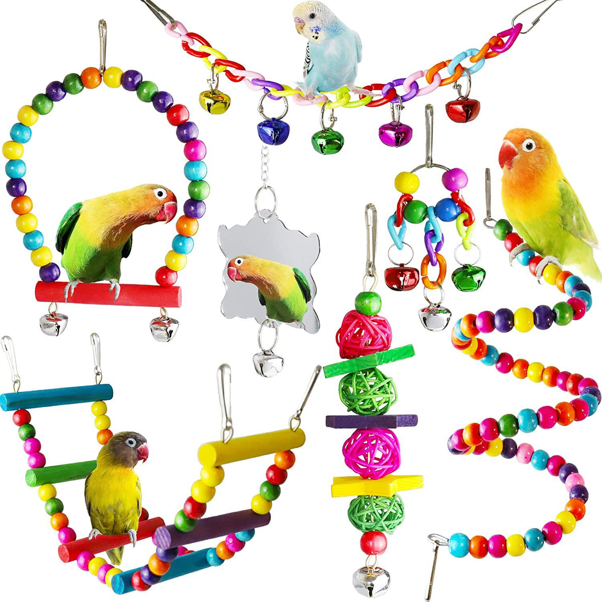 7PC Jouets pour perroquet Accessoires de cage d'oiseau