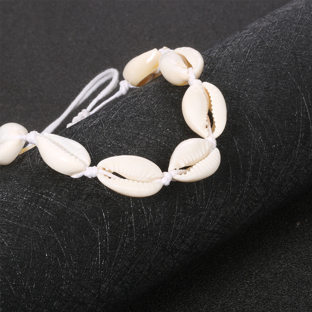 Bracelet de cheville blanc perle tissé à la main de style plage 8-shell