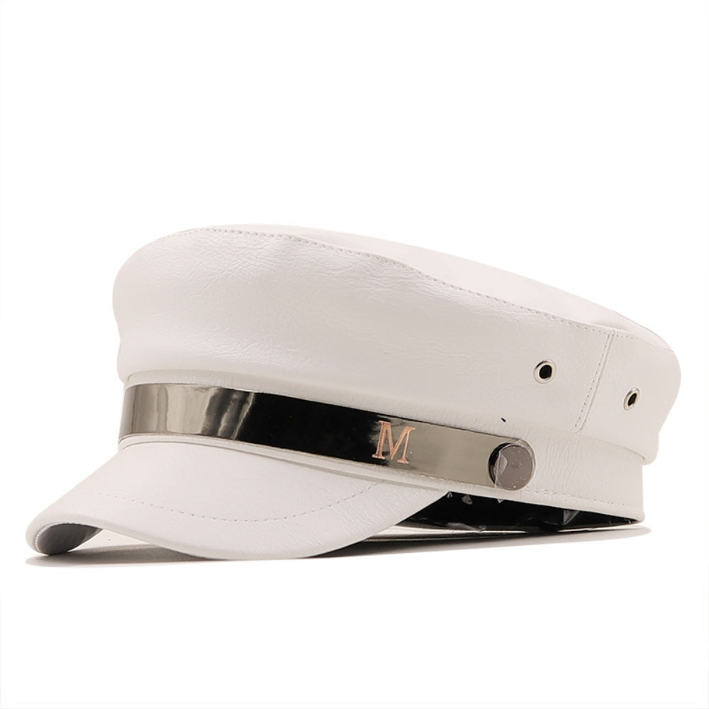 Femme PU cuir métal M Label Retro Style British Mode Cool and Bold Peaked Cap Suit