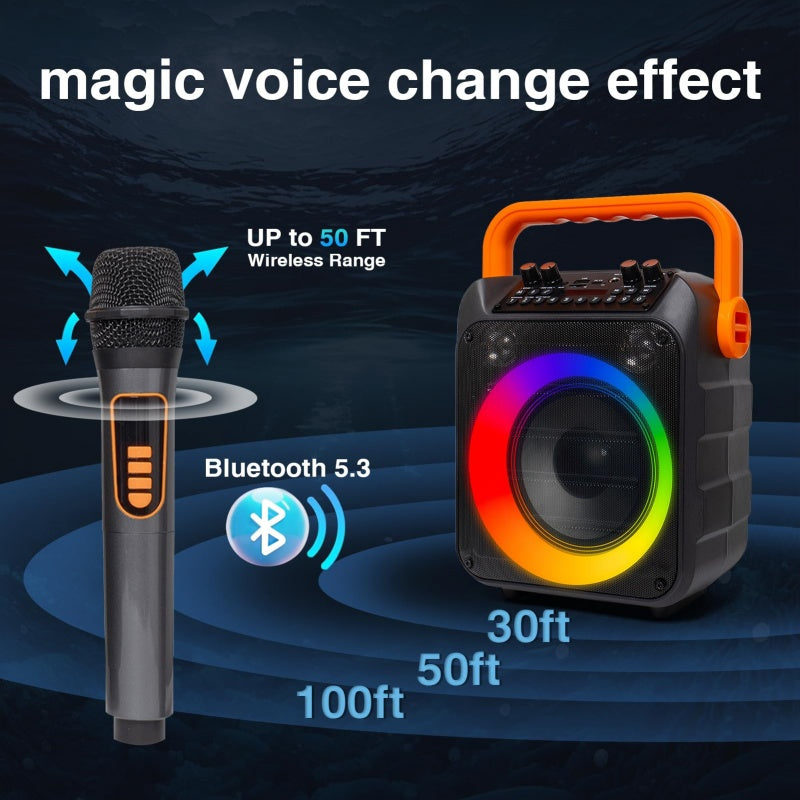 Machine à karaoké avec 2 microphones sans fil et lumières couleur RGB