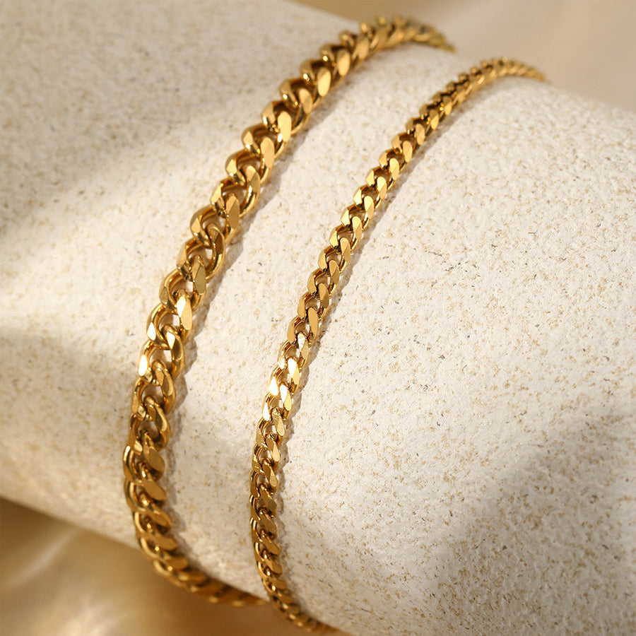 2Pcs Femmes Double couche Cuban chaîne Anklet or argent ton en acier inoxydable réglable Cur