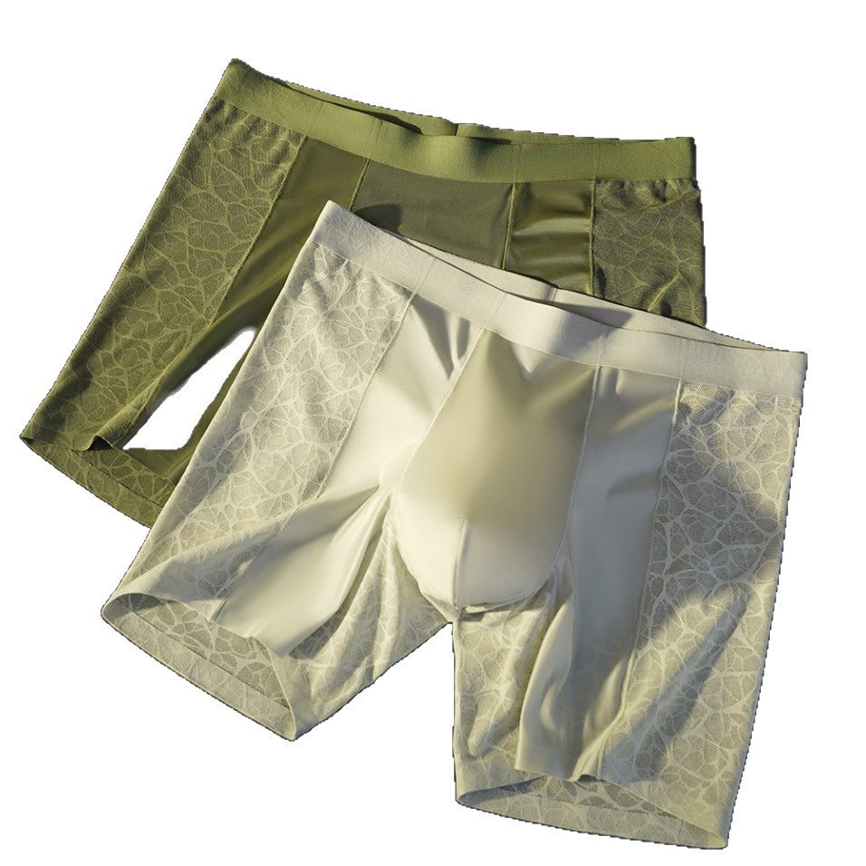 Anti-wear Jambe Dentelle Leopard Jacquard Sexy Seamless Men Boxer Pantalons longue piste