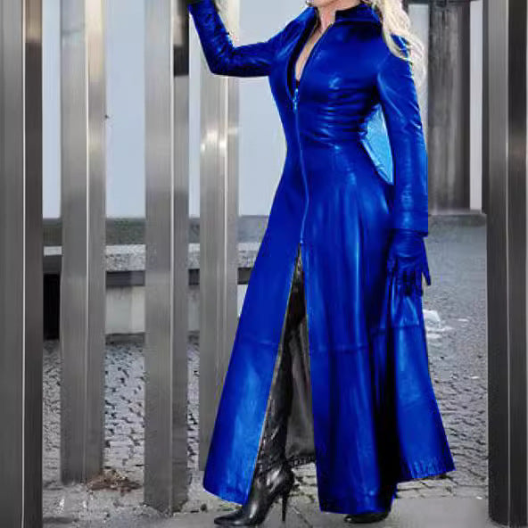 Robe en cuir long pour femme avec collier