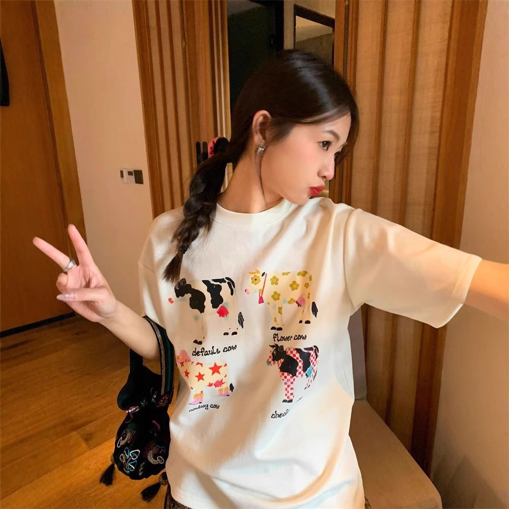 American Retro Cartoon Version Coréenne Loose Versatile Top