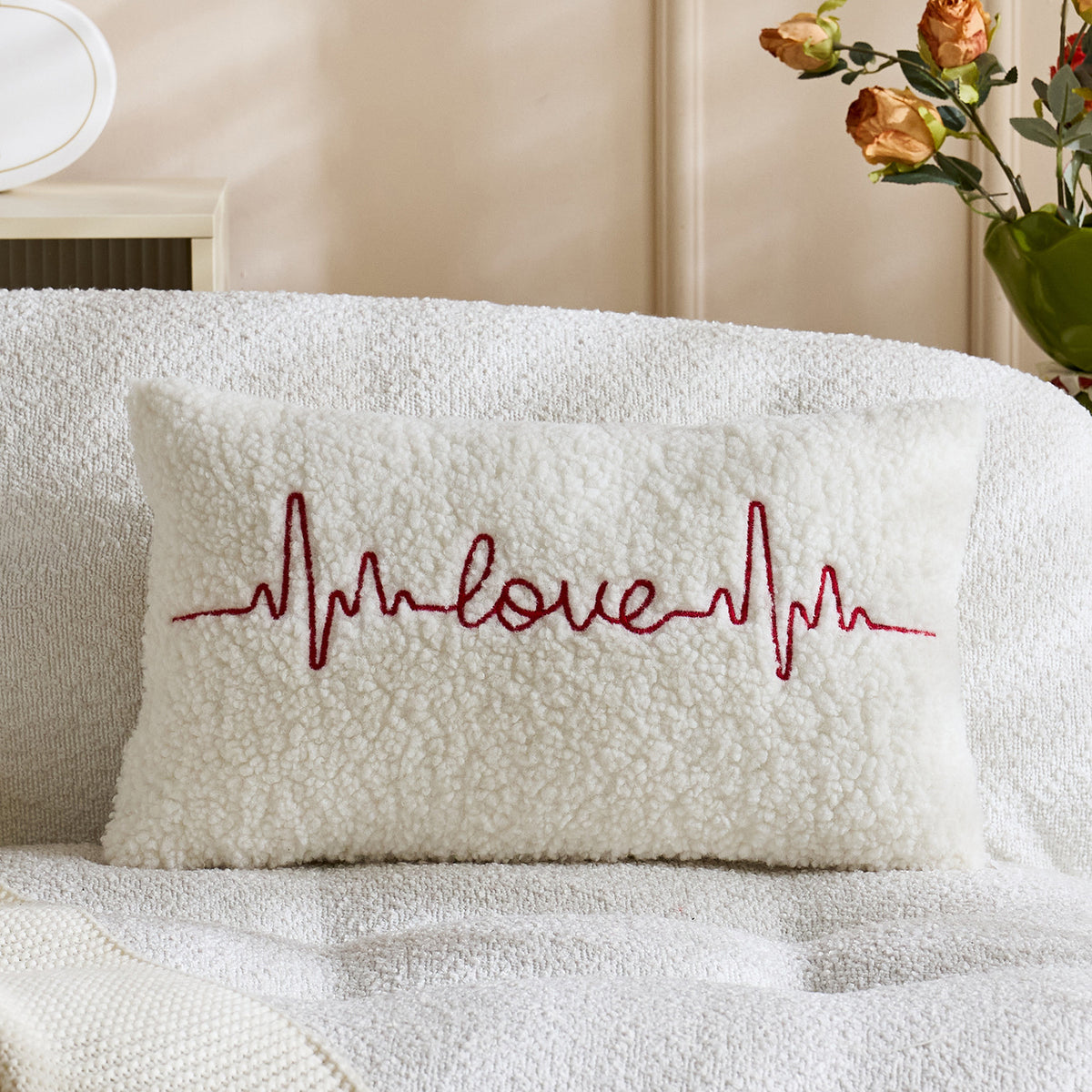Couverture d'oreiller brodé en peluche