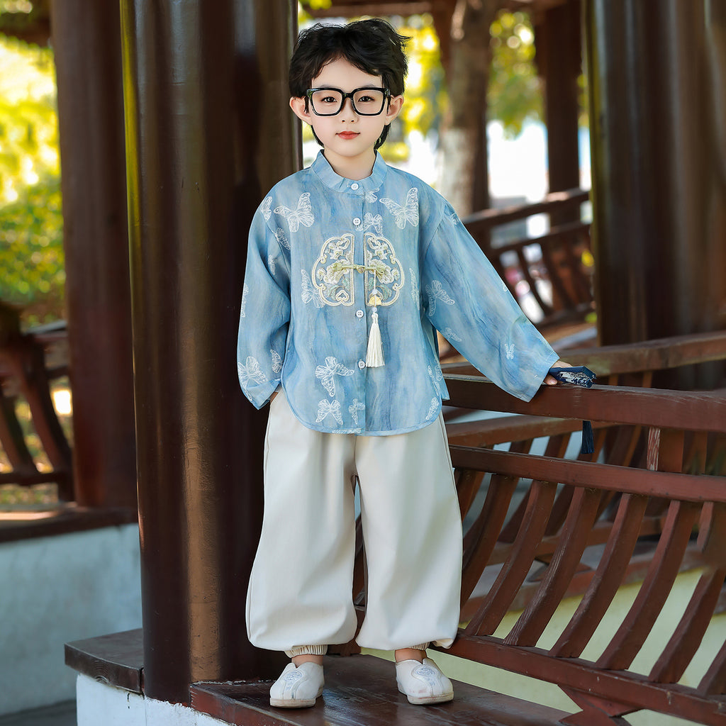 Style chinois Premier jour de naissance Outfit pour bébé garçons léger brodé Tang costume