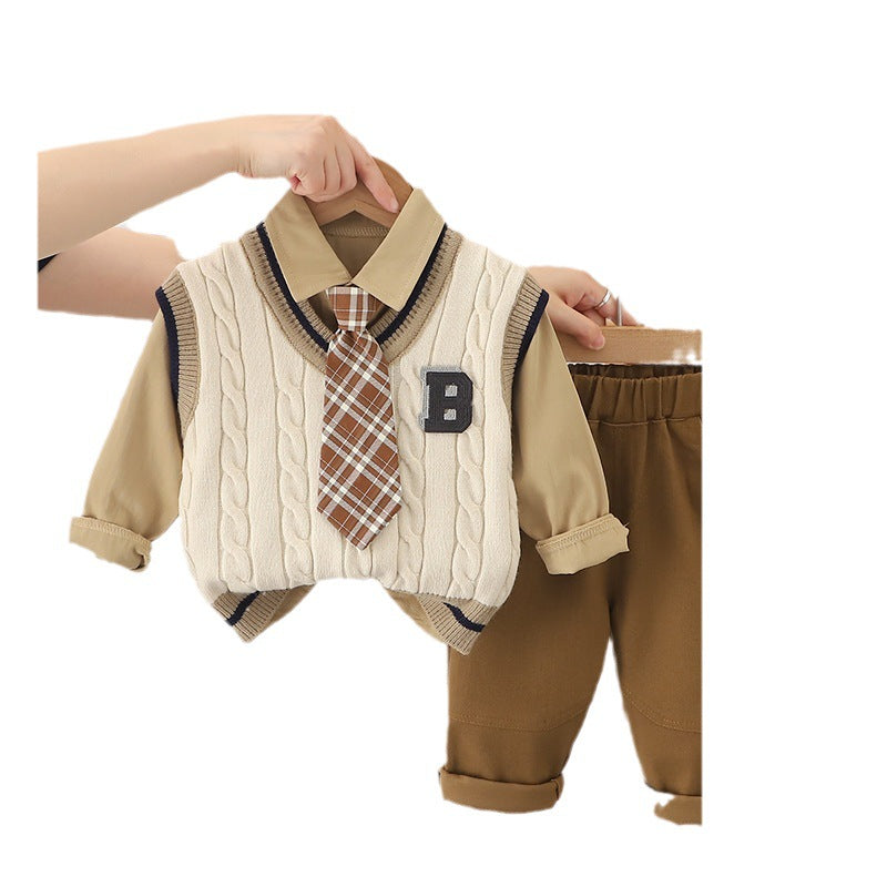 Garçons Vêtements d'automne costume Tie B- Chandail en forme Ensemble de trois pièces