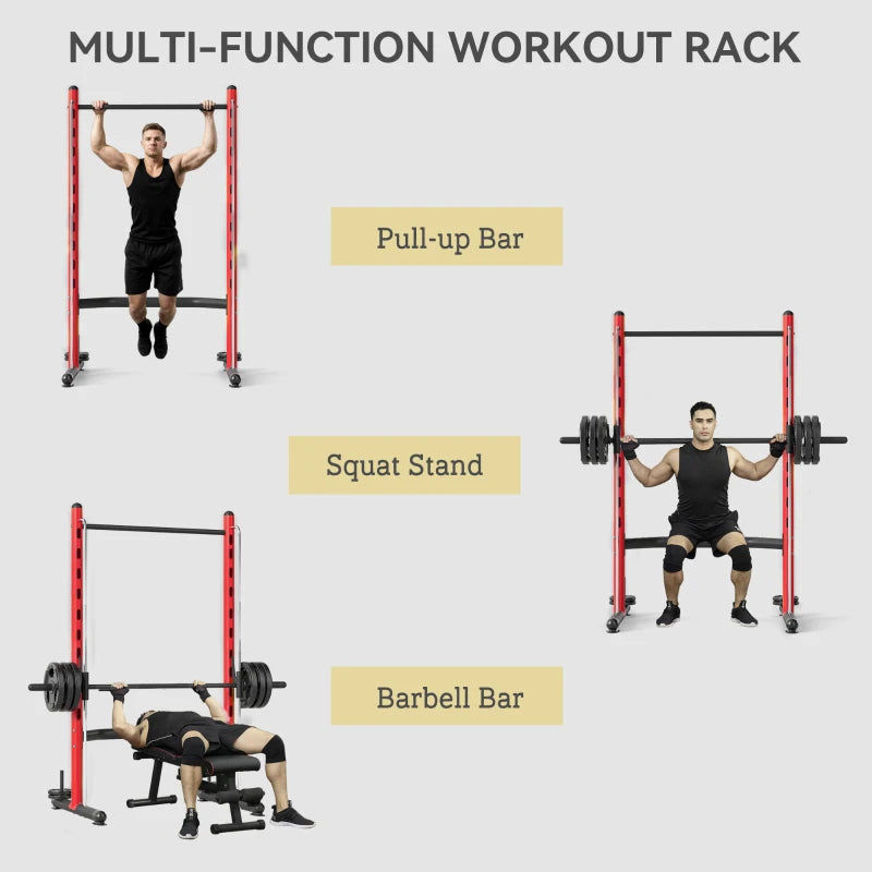 Soozier Squat Rack avec barre de traction et barre Barbell réglable de banc presse multi-fonction