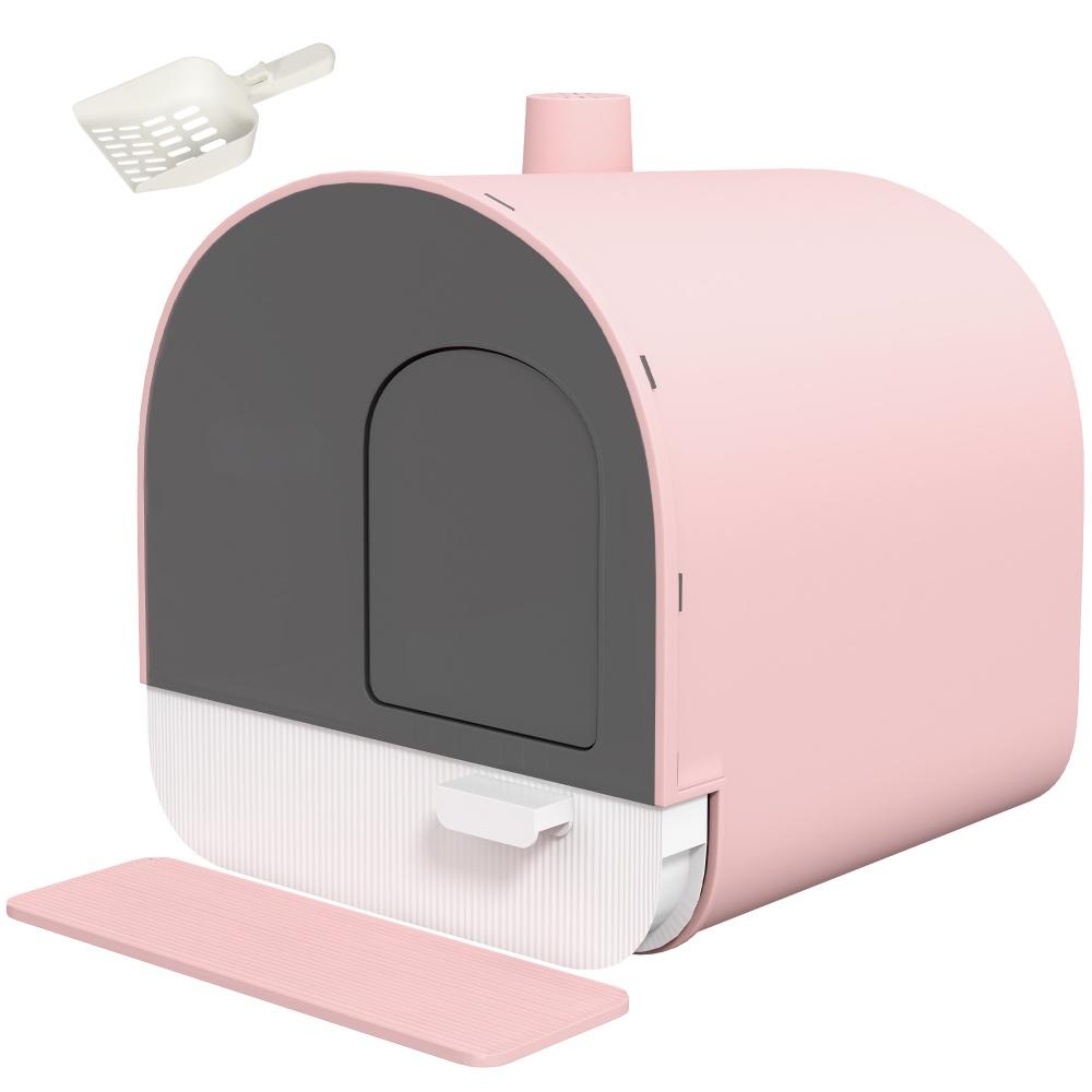 Boîte à litière pour chat rose avec couvercle et filtre