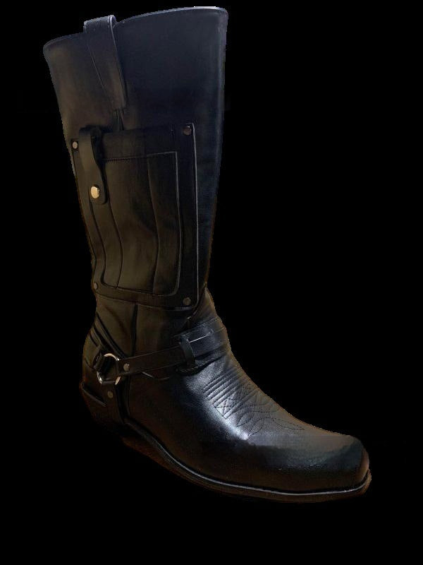Bottes pour hommes en cuir haute talon de chevalier brodée