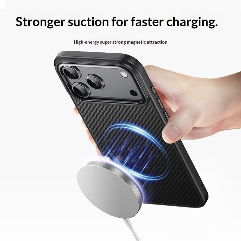 Boîtier de téléphone en fibre de carbone avec une pièce magnétique de type peau