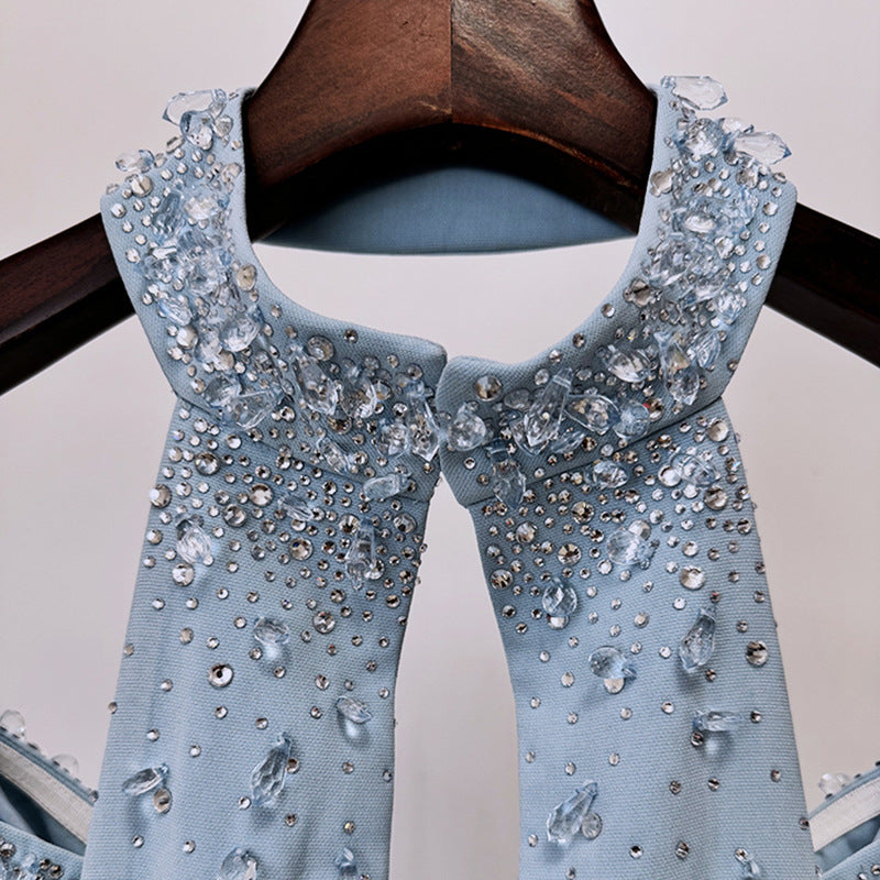 Long Perled et le soir incrusté de diamant avec un soir de train Gown