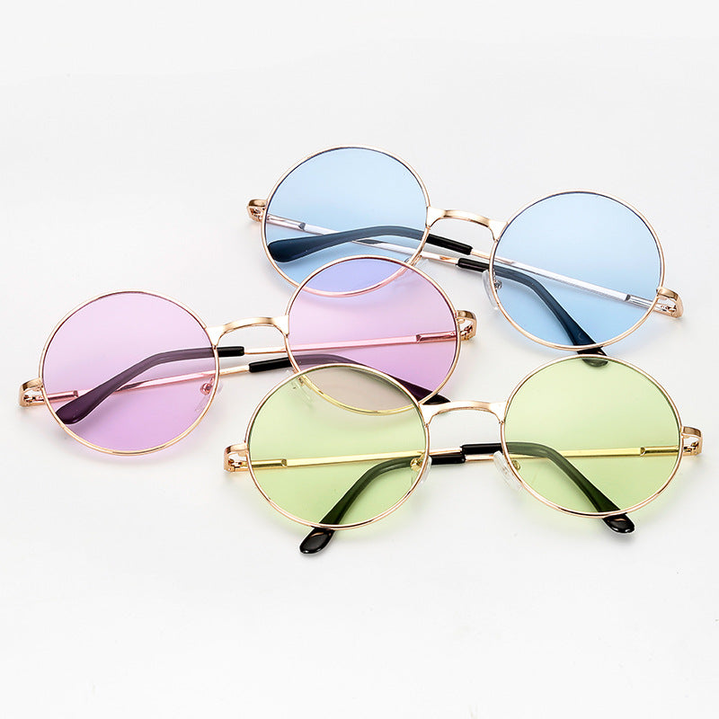 Lentilles de couleur mignon Vintage Lunettes de soleil rondes Mode