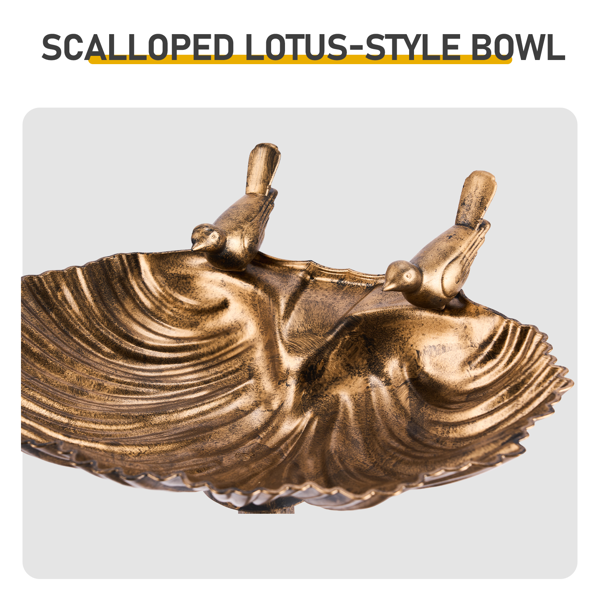 Bain d'oiseau en résine de bronze antique de 50x36x81cm avec bord de coquille et 1,4W Fontaine solaire