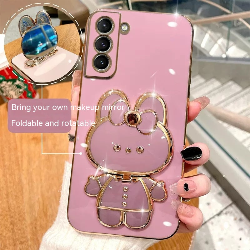 Bord droit Plaqué 6D Phone Case S22 Rabbit maquillage miroir protection Manche