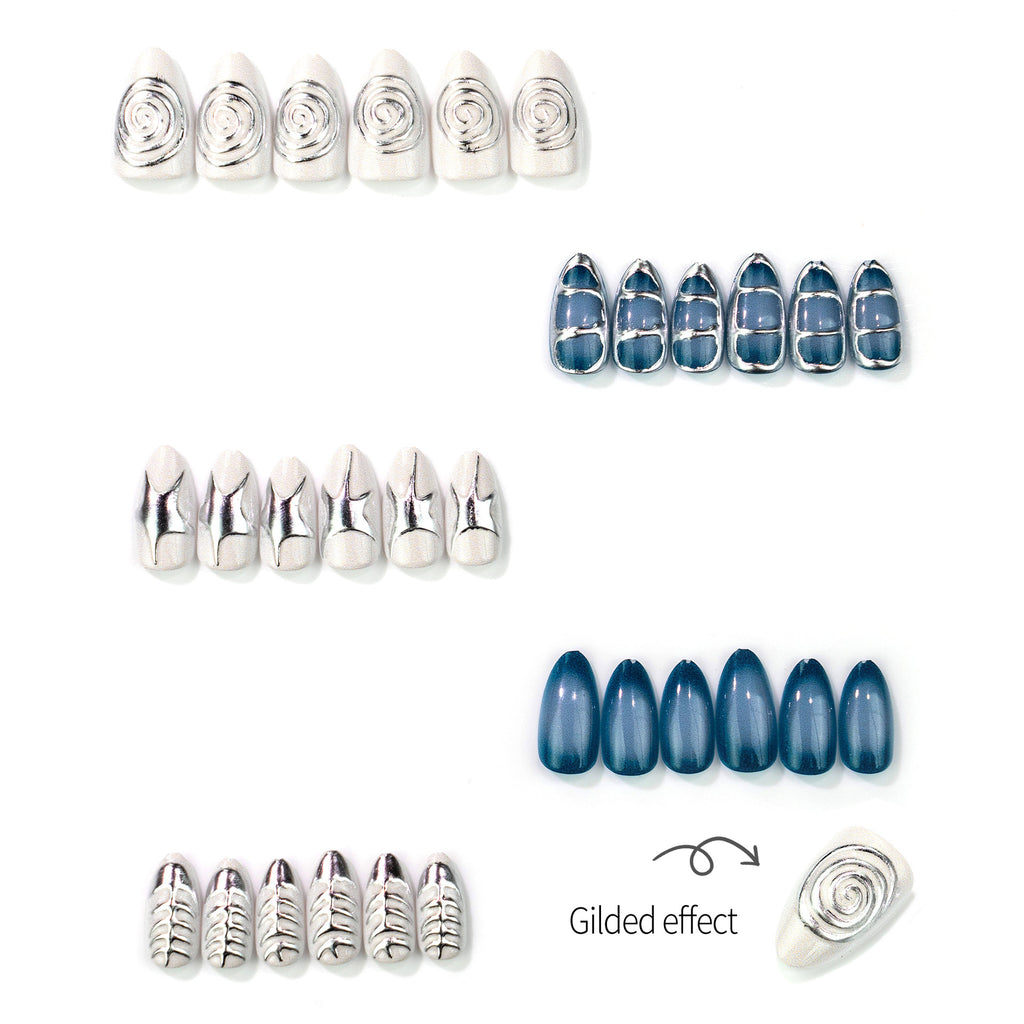 De style millénaire Amande courte tridimensionnelle faux ongles