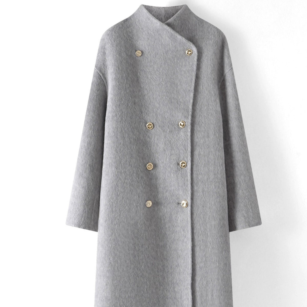 Manteau de cachemire à double face de taille moyenne pour femmes