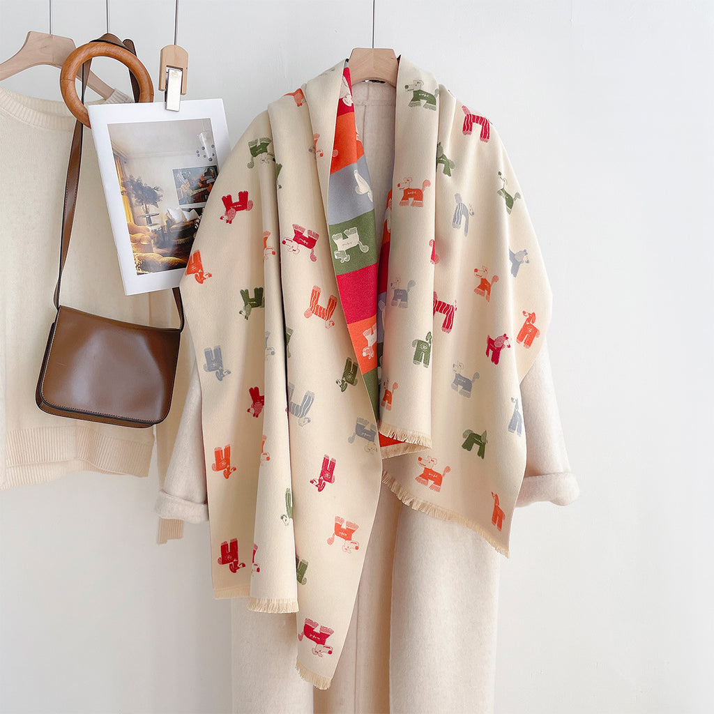 AutomneHiver Caricature Curly Puppy Jacquard Scarf