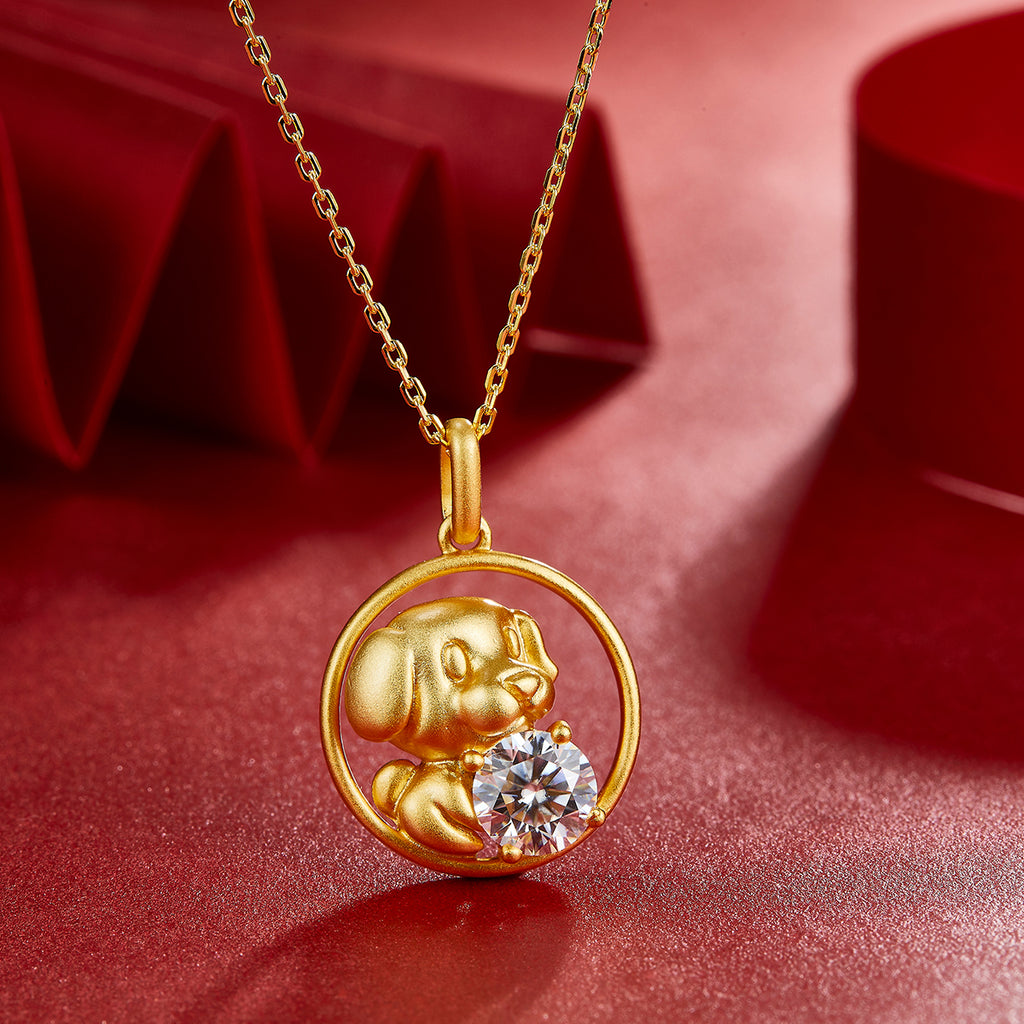 S925 Argent Sterling plaqué or 1ct Moissanite Chinois Zodiaque Pendentif Collier 5.2g Benmi