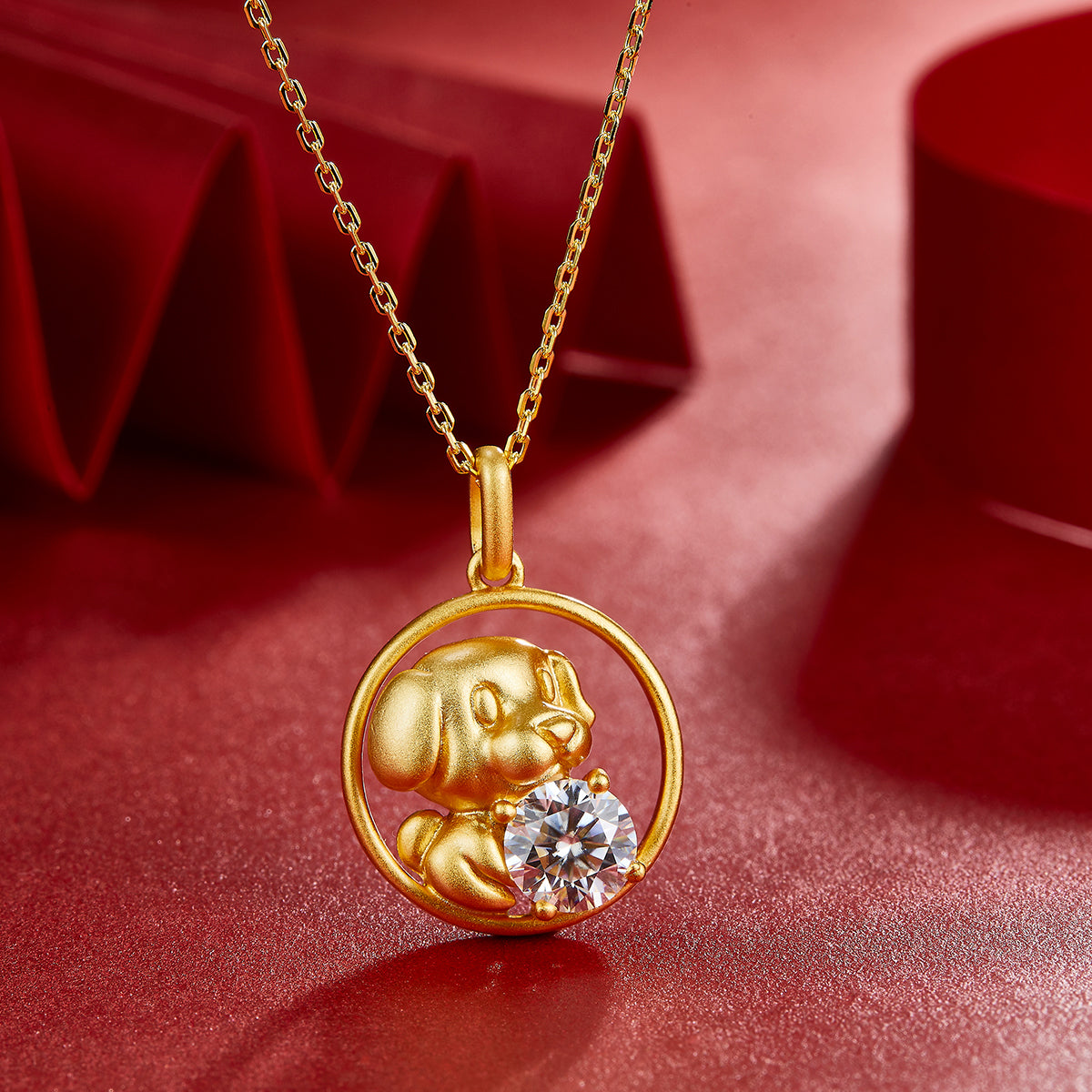 S925 Argent Sterling plaqué or 1ct Moissanite Chinois Zodiaque Pendentif Collier 5.2g Benmi